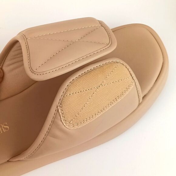 Women's beige open toe faux leather cushioned platform slip on sliders sz 9 - Picture 7 of 11